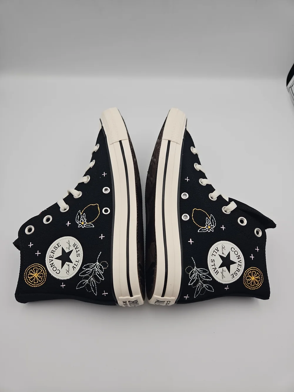 Converse Black High-Top Sneakers with Multicolor Embroidered Motifs